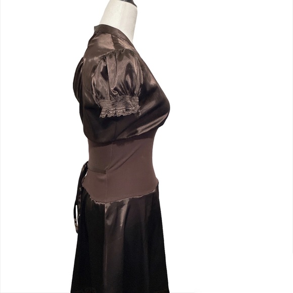 Twik chocolate brown collared wrap Y2K style dress - Picture 3 of 16